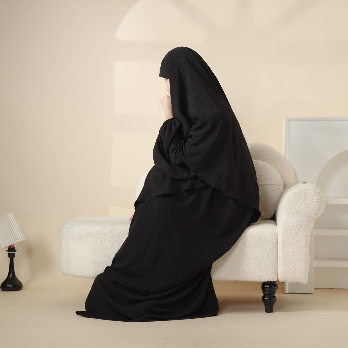 MK008 Elegant Islamic Clothing Crepe Khimar & Abaya Set 2-Piece - Mariam's Collection