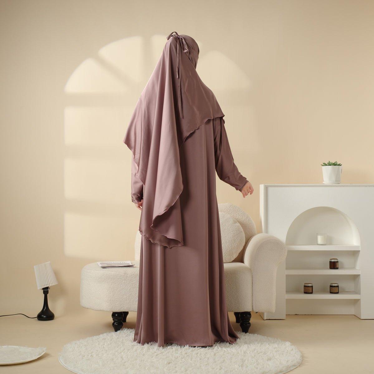 MK016 Satin Niqab Khimar and Abaya 3 - Piece Set - Mariam's Collection