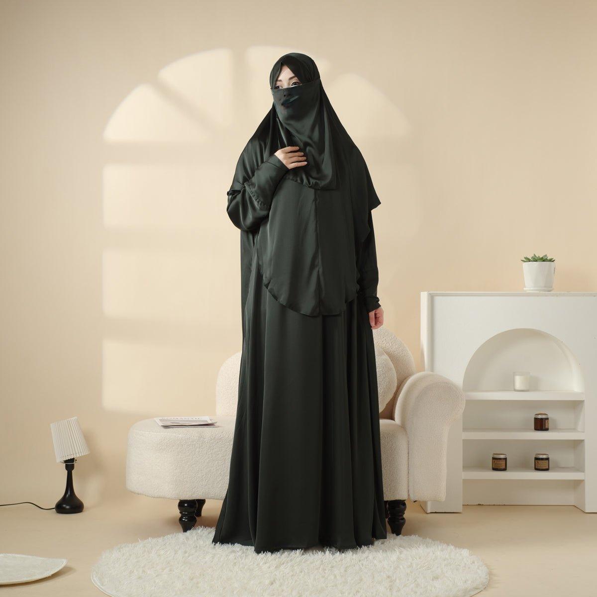 MK016 Satin Niqab Khimar and Abaya 3 - Piece Set - Mariam's Collection