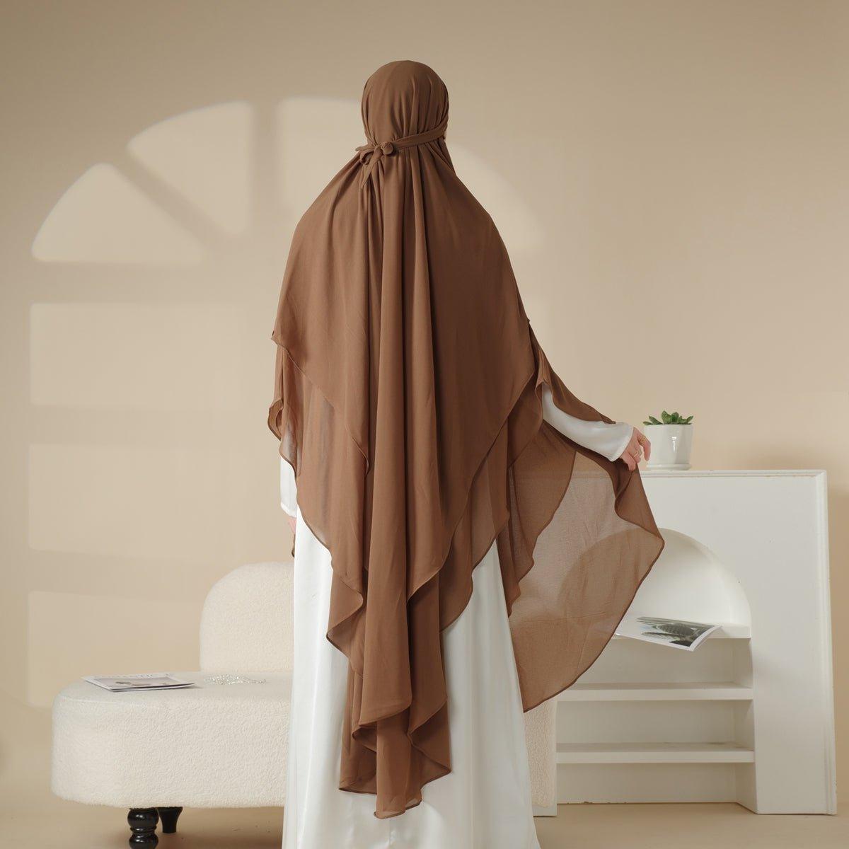 MK018 Chiffon Long Khimar Double Layers Front and Back Khimar - Mariam's Collection