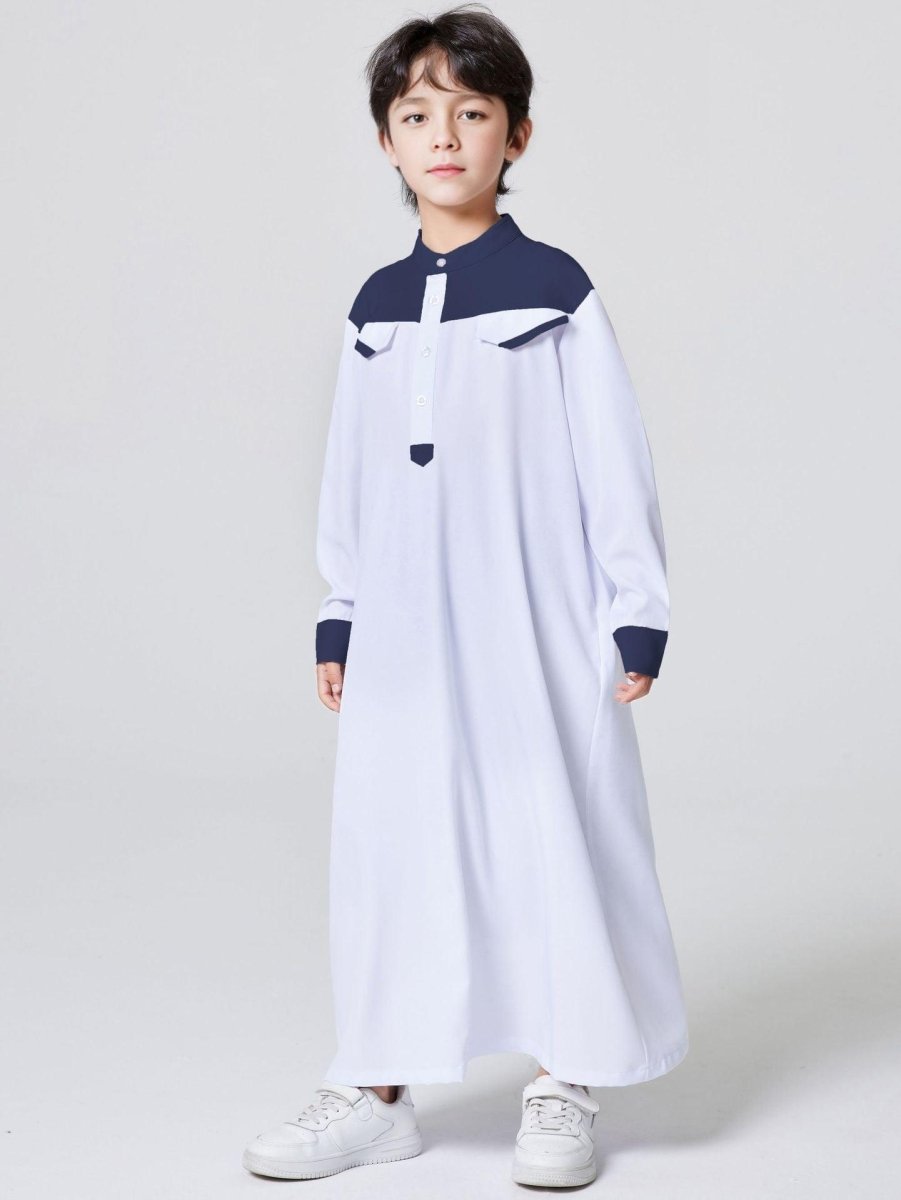 MKB001 MKB Boys' Patchwork Stand - up Collar Button Thobe - Mariam's Collection