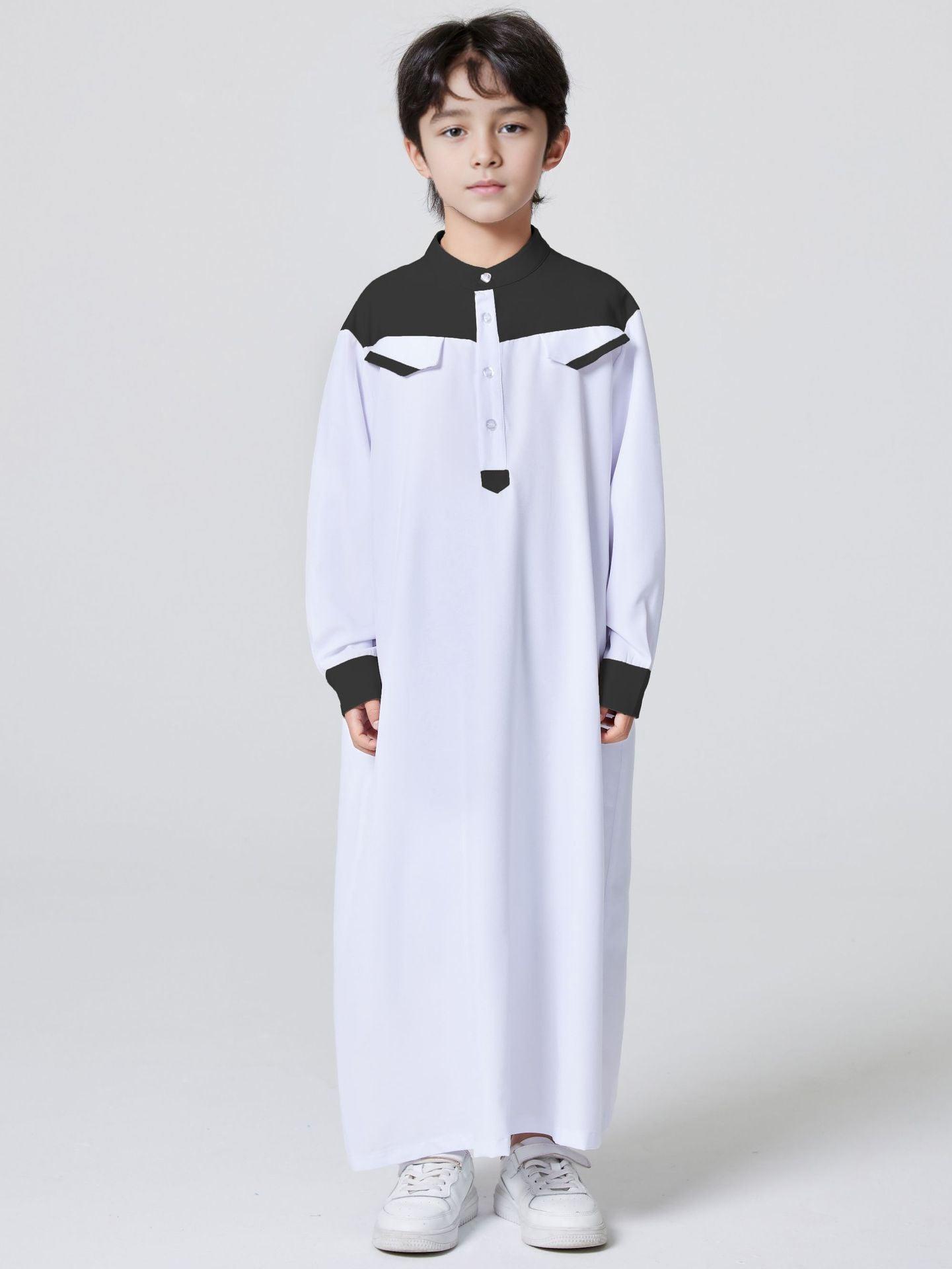 MKB001 MKB Boys' Patchwork Stand - up Collar Button Thobe - Mariam's Collection