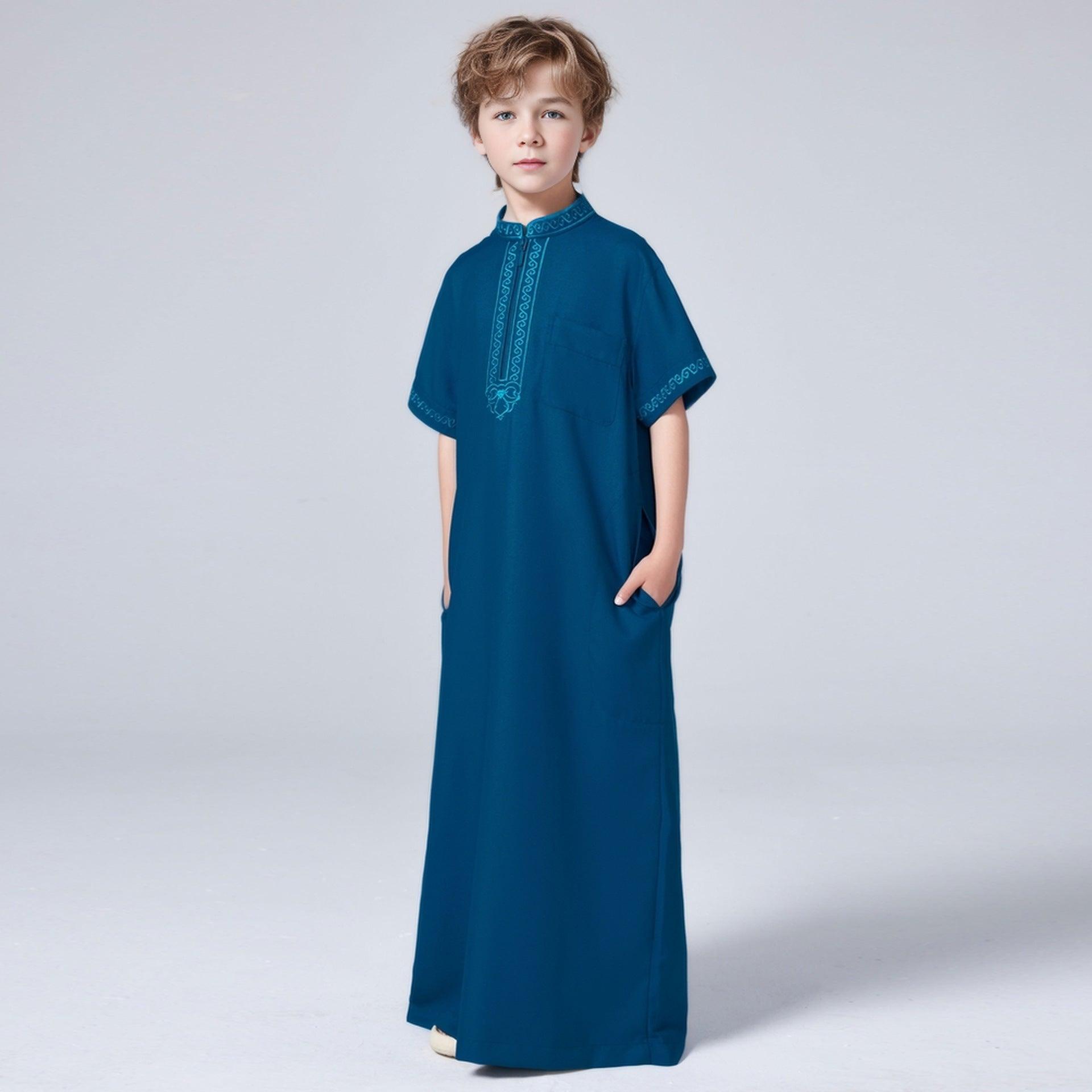 MKB002 Boys Loose Embroidered Thobe - Mariam's Collection