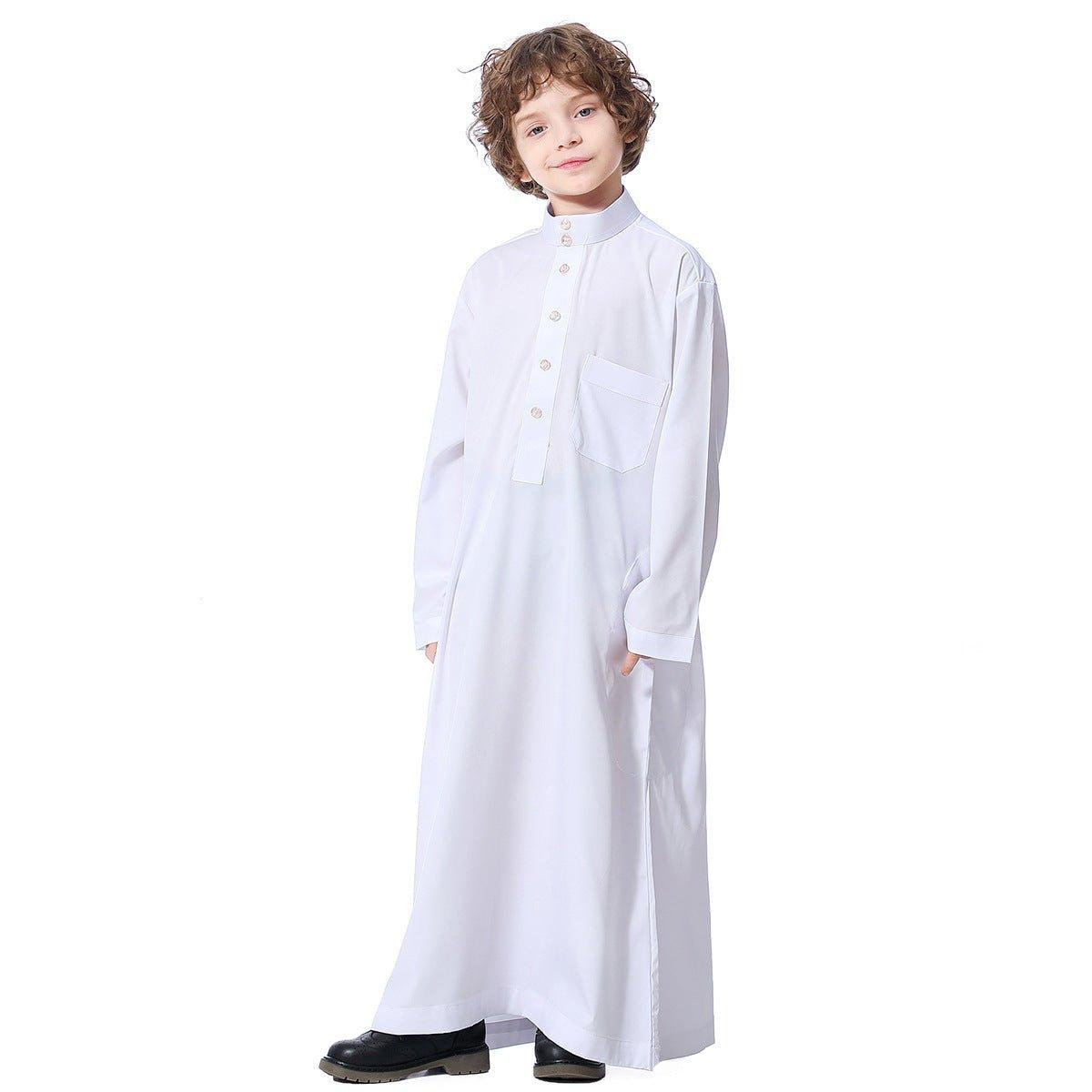 MKB003 Stand Up Collar Button Down Boys Thobe - Mariam's Collection