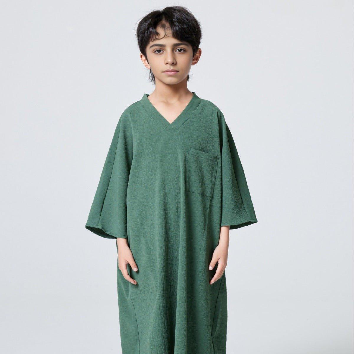 MKB004 Pocket Short Sleeve Loose Boys Thobe - Mariam's Collection