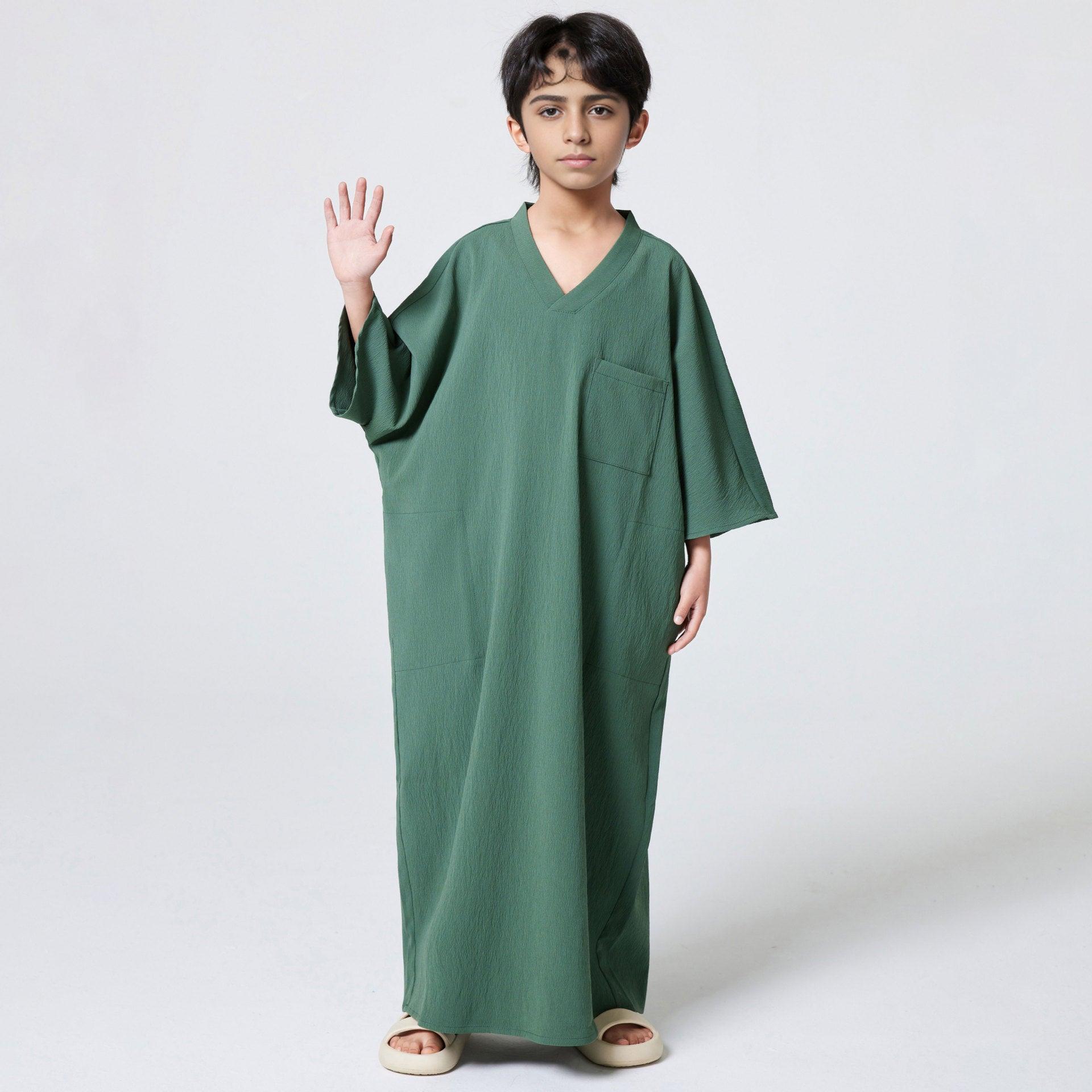 MKB004 Pocket Short Sleeve Loose Boys Thobe - Mariam's Collection