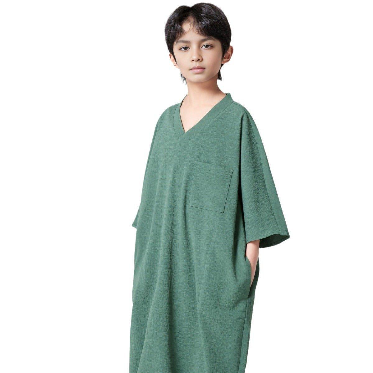 MKB004 Pocket Short Sleeve Loose Boys Thobe - Mariam's Collection