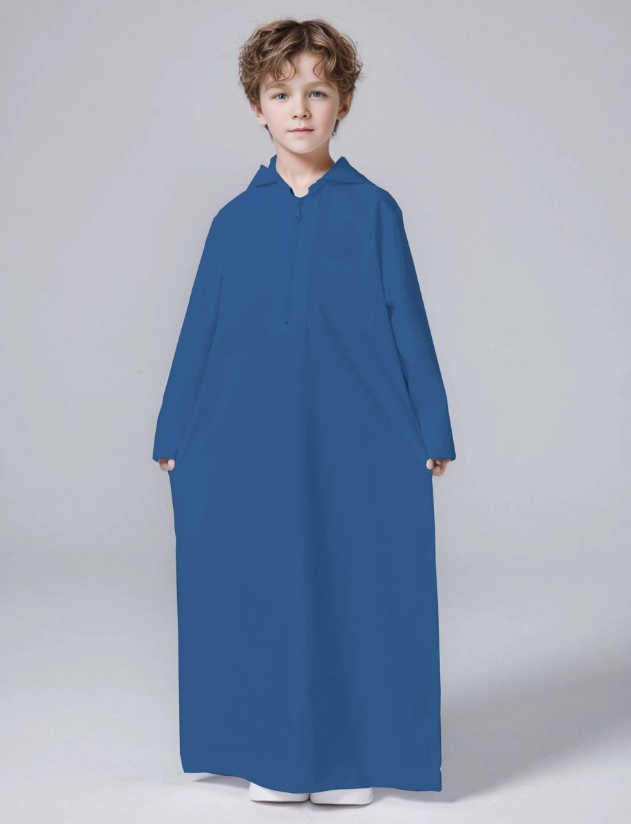 MKB008 Solid Color Hooded Kids Thobe - Mariam's Collection