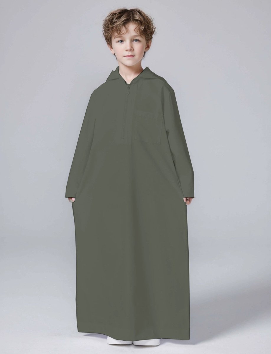 MKB008 Solid Color Hooded Kids Thobe - Mariam's Collection