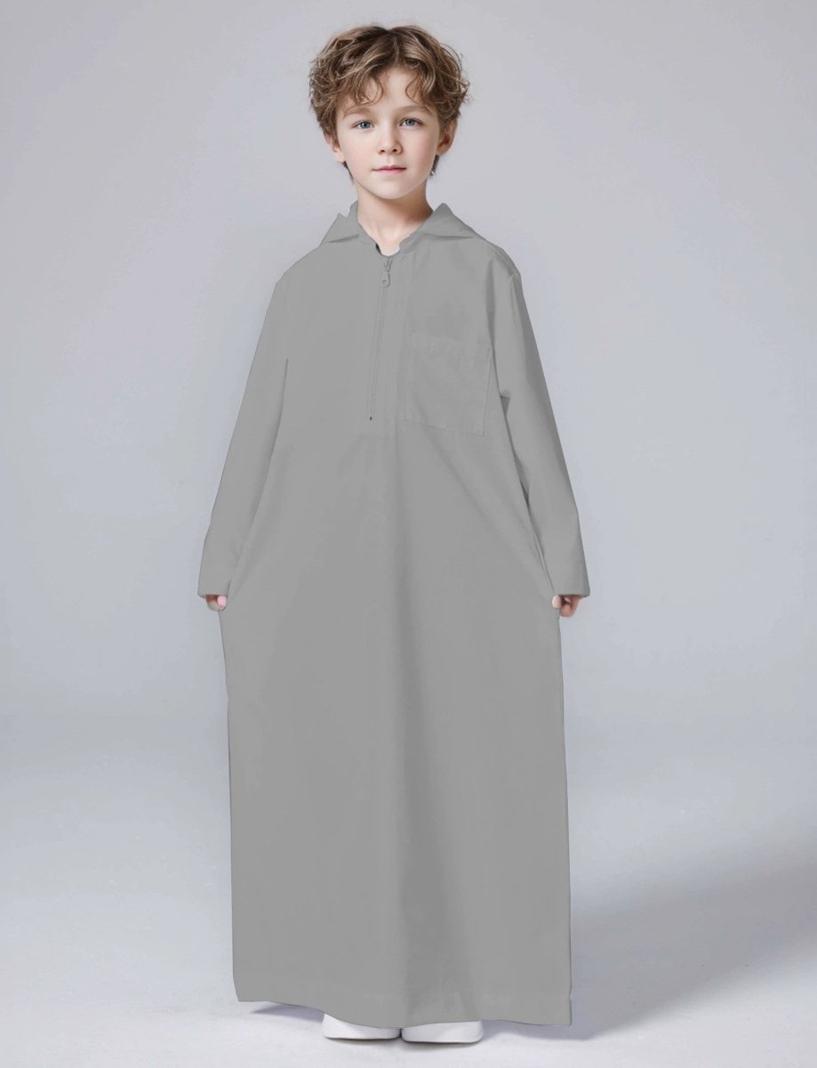 MKB008 Solid Color Hooded Kids Thobe - Mariam's Collection