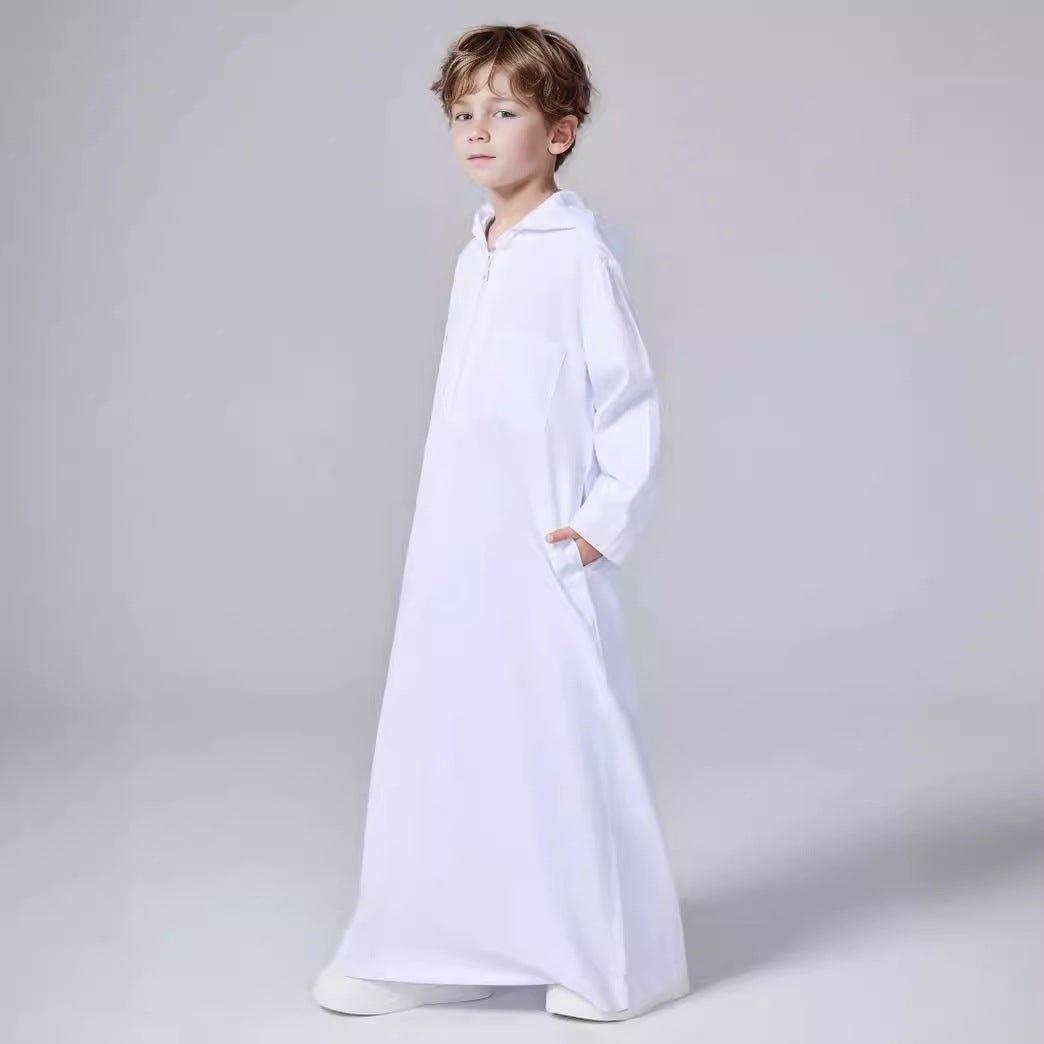 MKB008 Solid Color Hooded Kids Thobe - Mariam's Collection