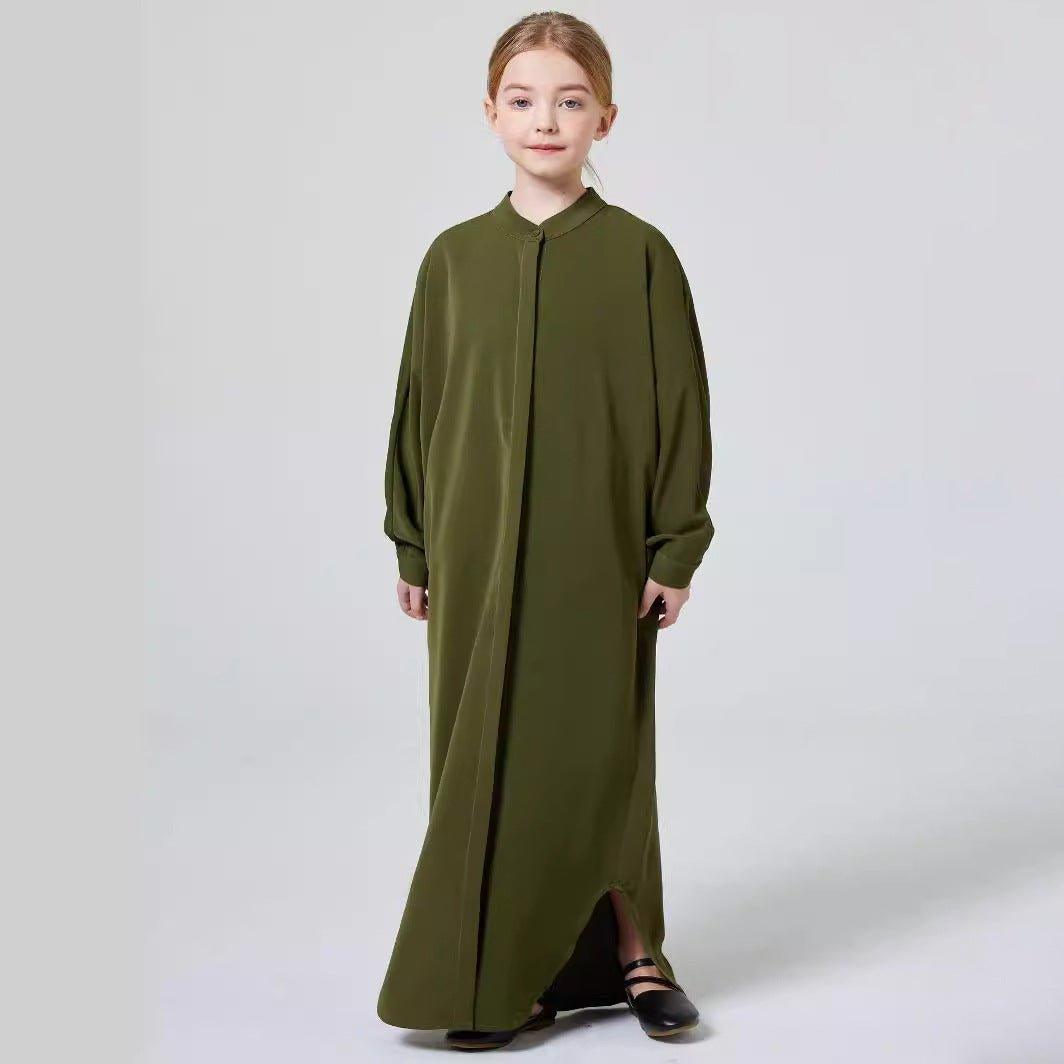 MKG005 Kids Small Standing Collar Button Abaya - Mariam's Collection