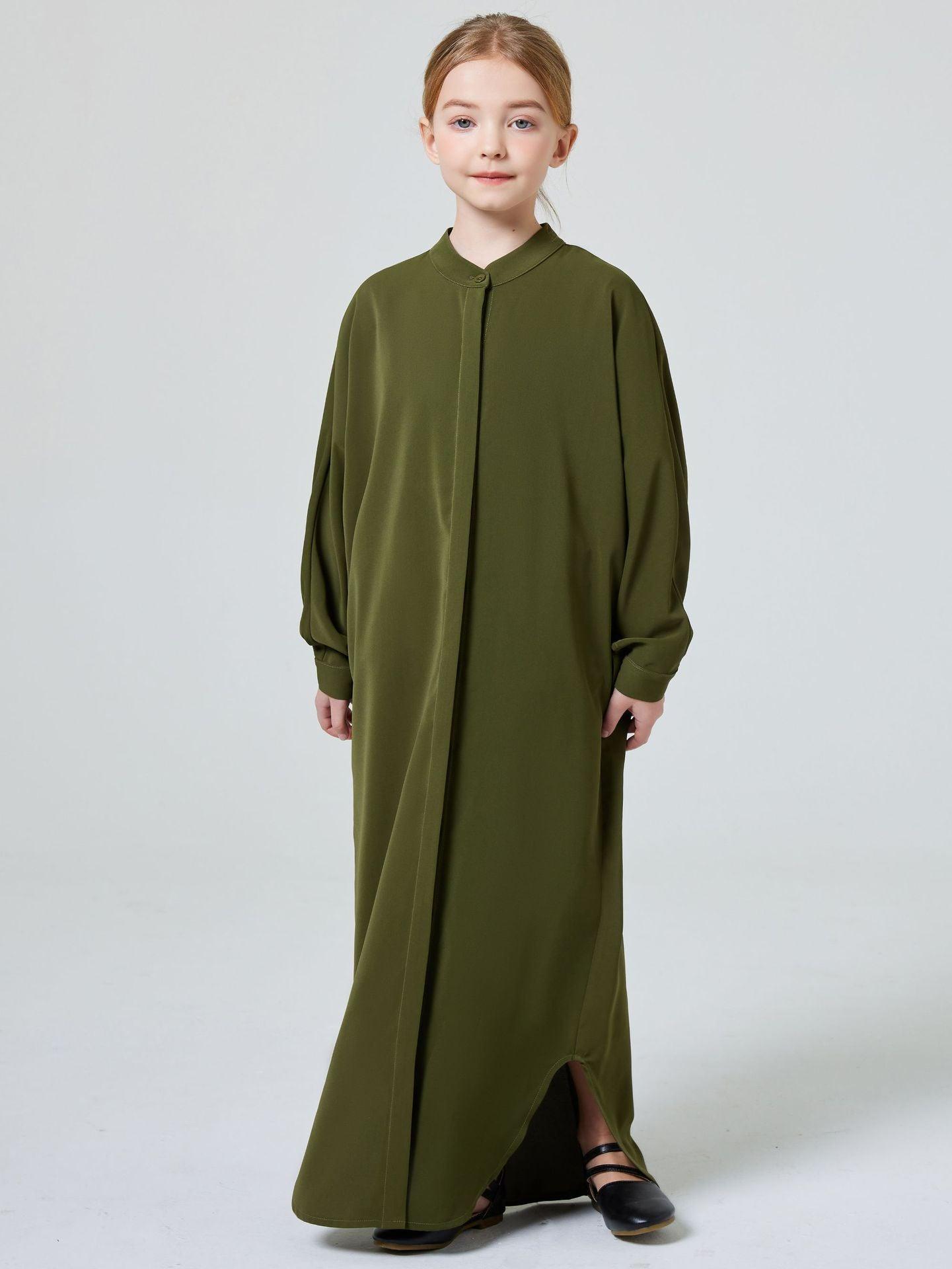 MKG005 Kids Small Standing Collar Button Abaya - Mariam's Collection