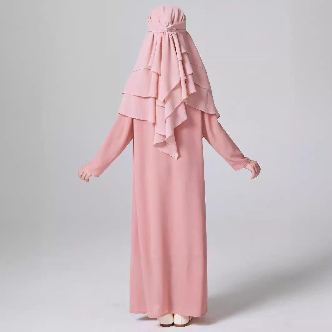 MKG006 Children's Three Layered Pink Chiffon Hijab - Mariam's Collection