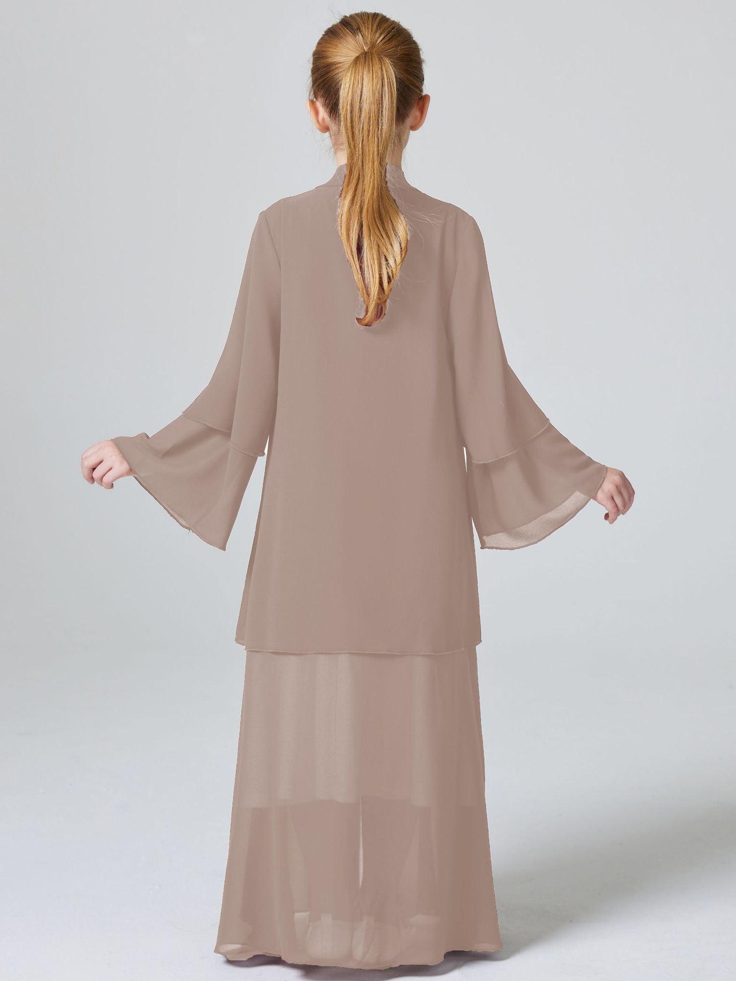 MKG007 Two Layers Chiffon Girls Open Abaya - Mariam's Collection