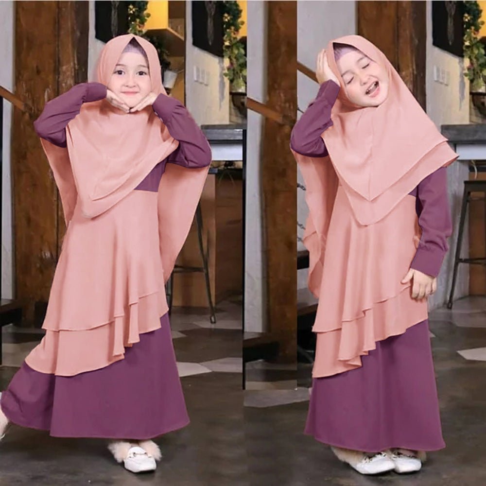 MKG011 Matching Color Ruffle Abaya 2 - Piece Set - Mariam's Collection