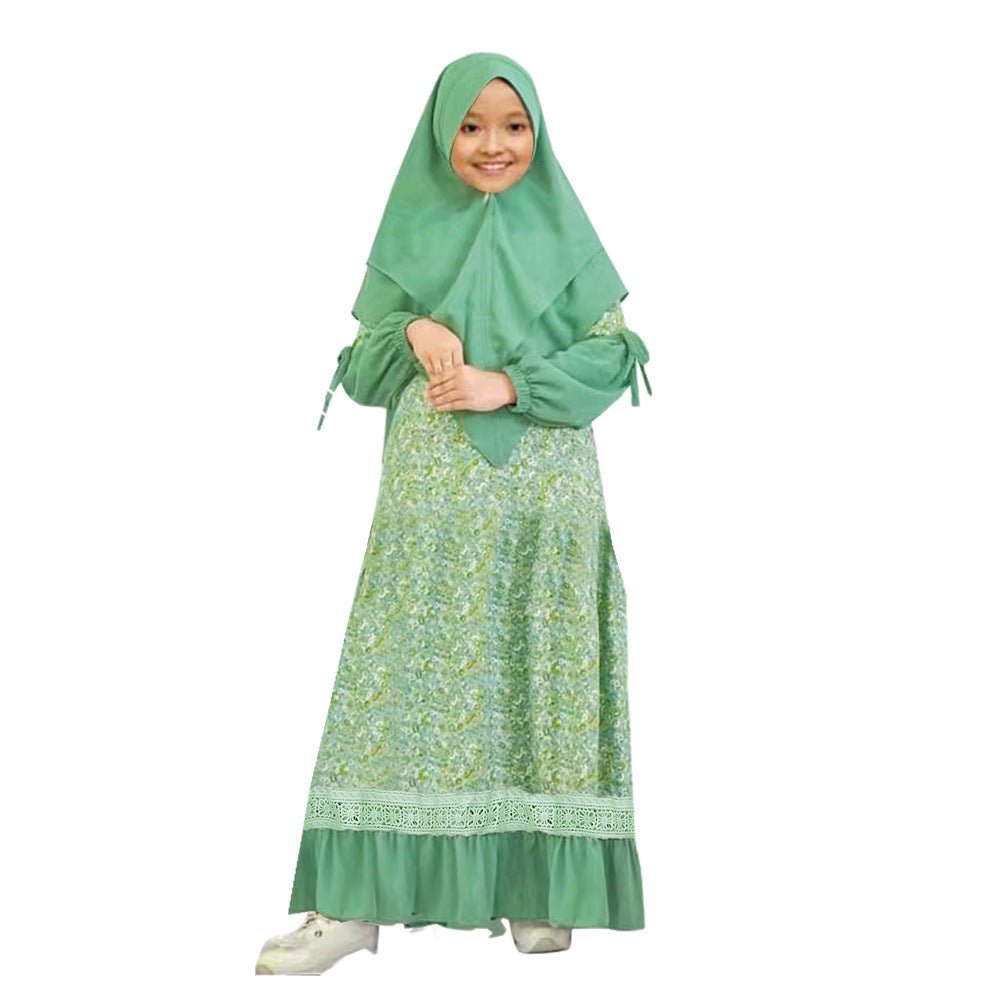 MKG012 Girls Patchwork Floral Abaya 2 - Piece Set - Mariam's Collection