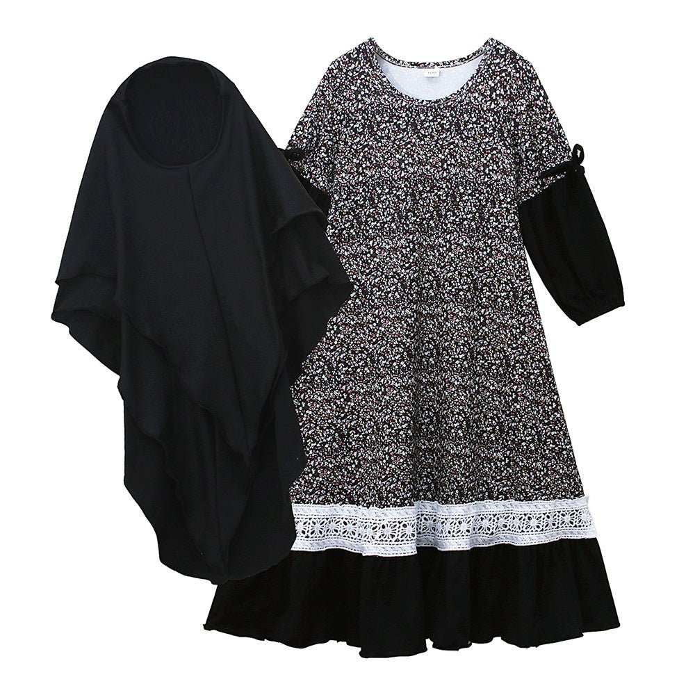 MKG012 Girls Patchwork Floral Abaya 2 - Piece Set - Mariam's Collection