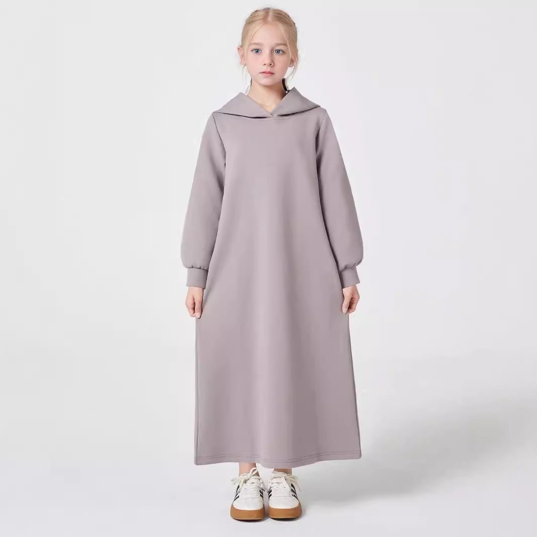 MKG013 Girls' V - Neck Hooded Abaya - Mariam's Collection