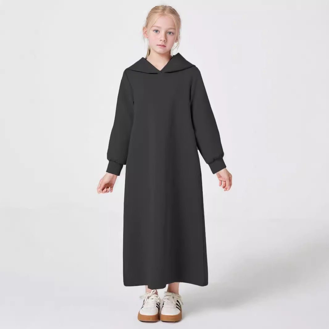 MKG013 Girls' V - Neck Hooded Abaya - Mariam's Collection