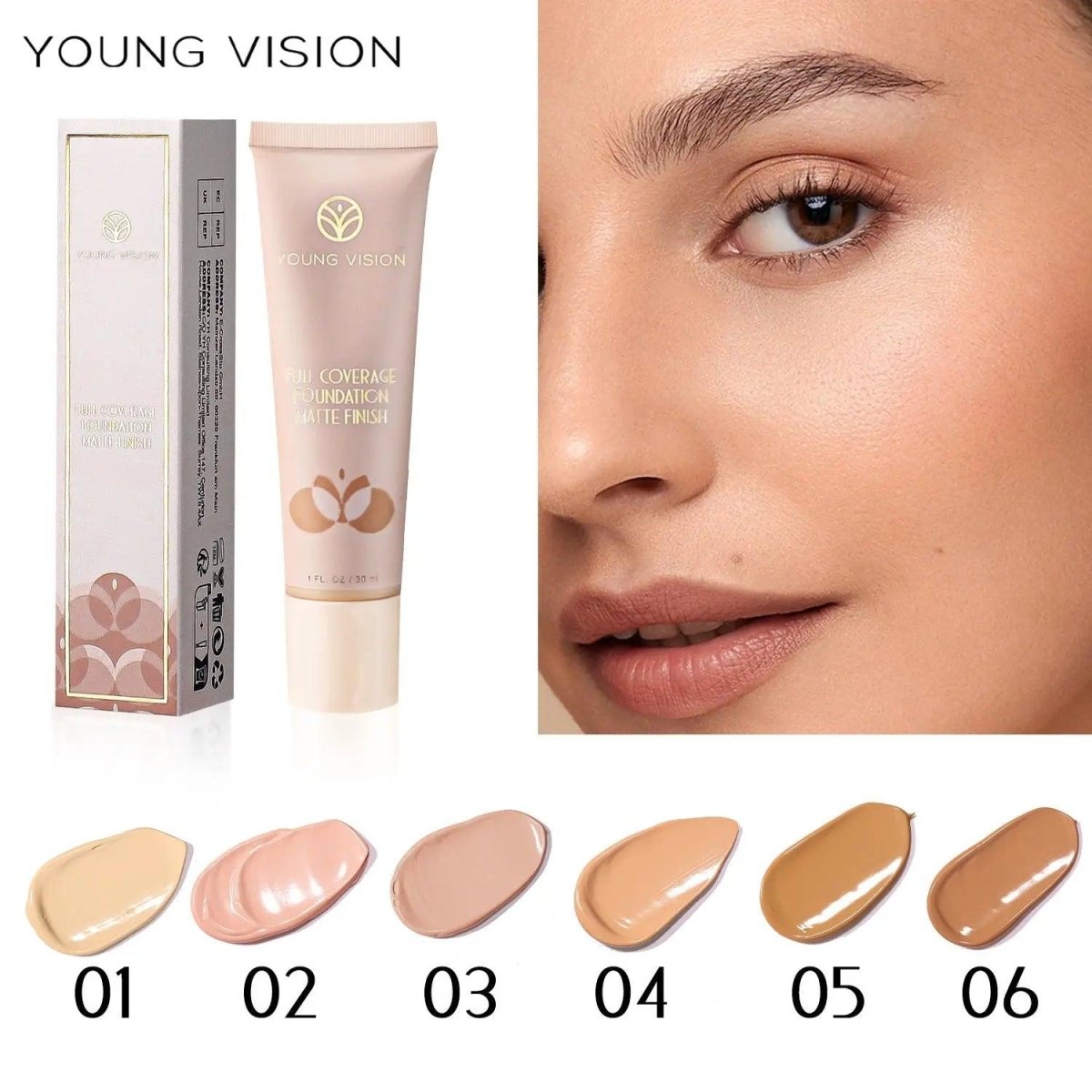 MMU001 YOUNG VISION Liquid Luninous Foundation Full Coverage Matte Finish - Mariam's Collection