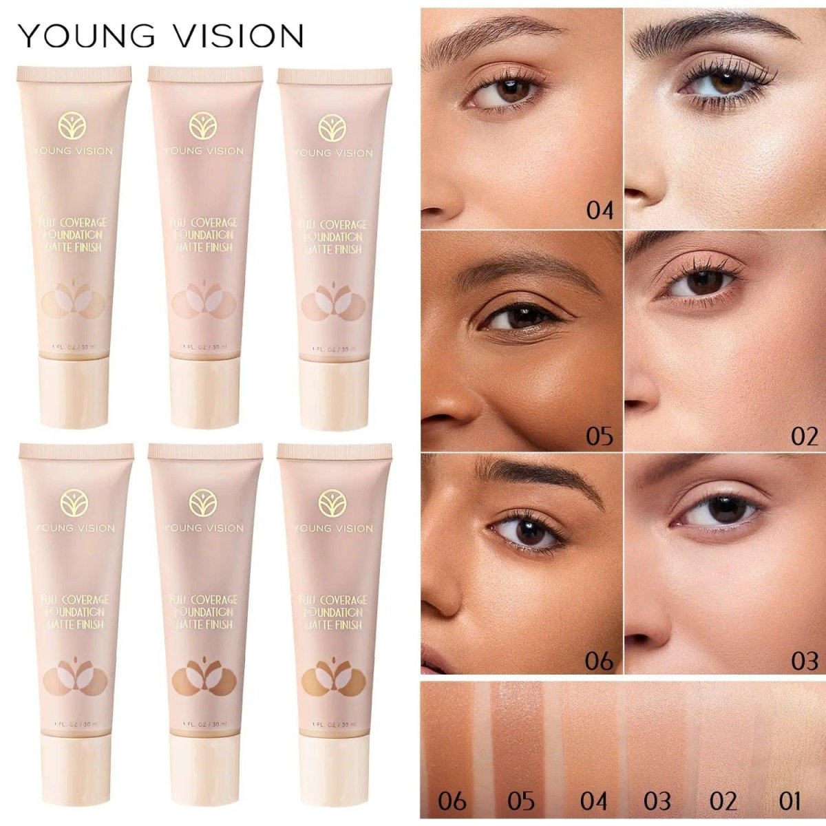 MMU001 YOUNG VISION Liquid Luninous Foundation Full Coverage Matte Finish - Mariam's Collection