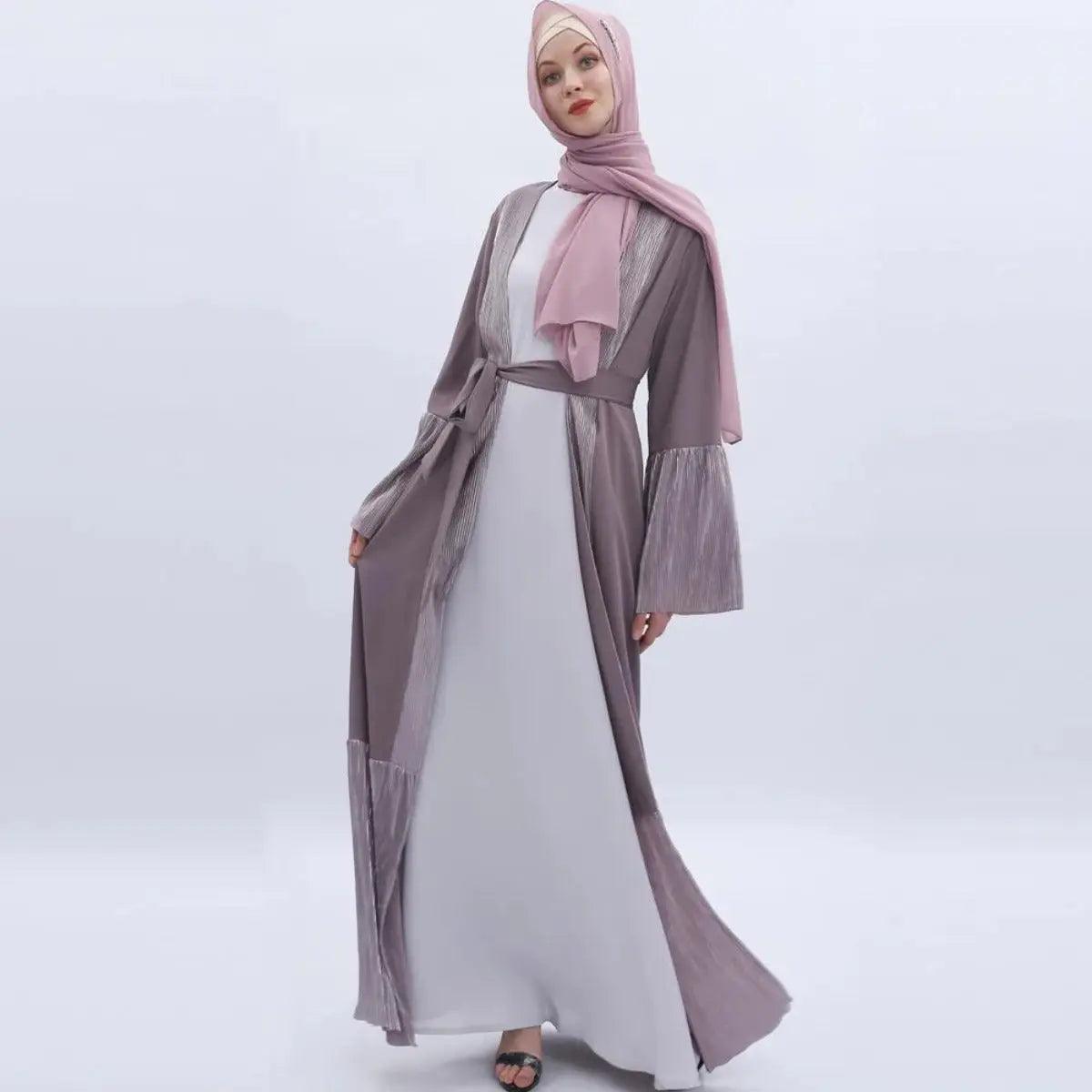 MO 001 Trumpet Sleeve Open Abaya With Pleated Design - Mariam's Collection