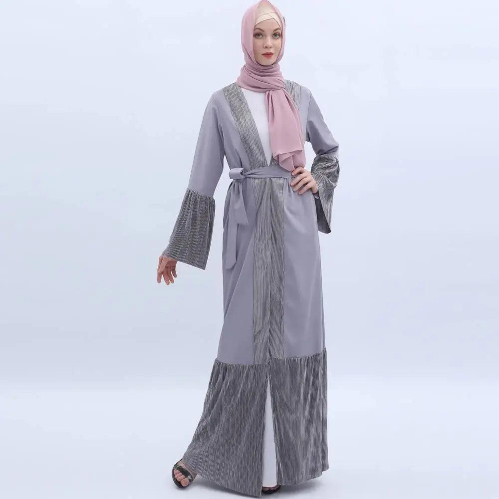 MO 001 Trumpet Sleeve Open Abaya With Pleated Design - Mariam's Collection