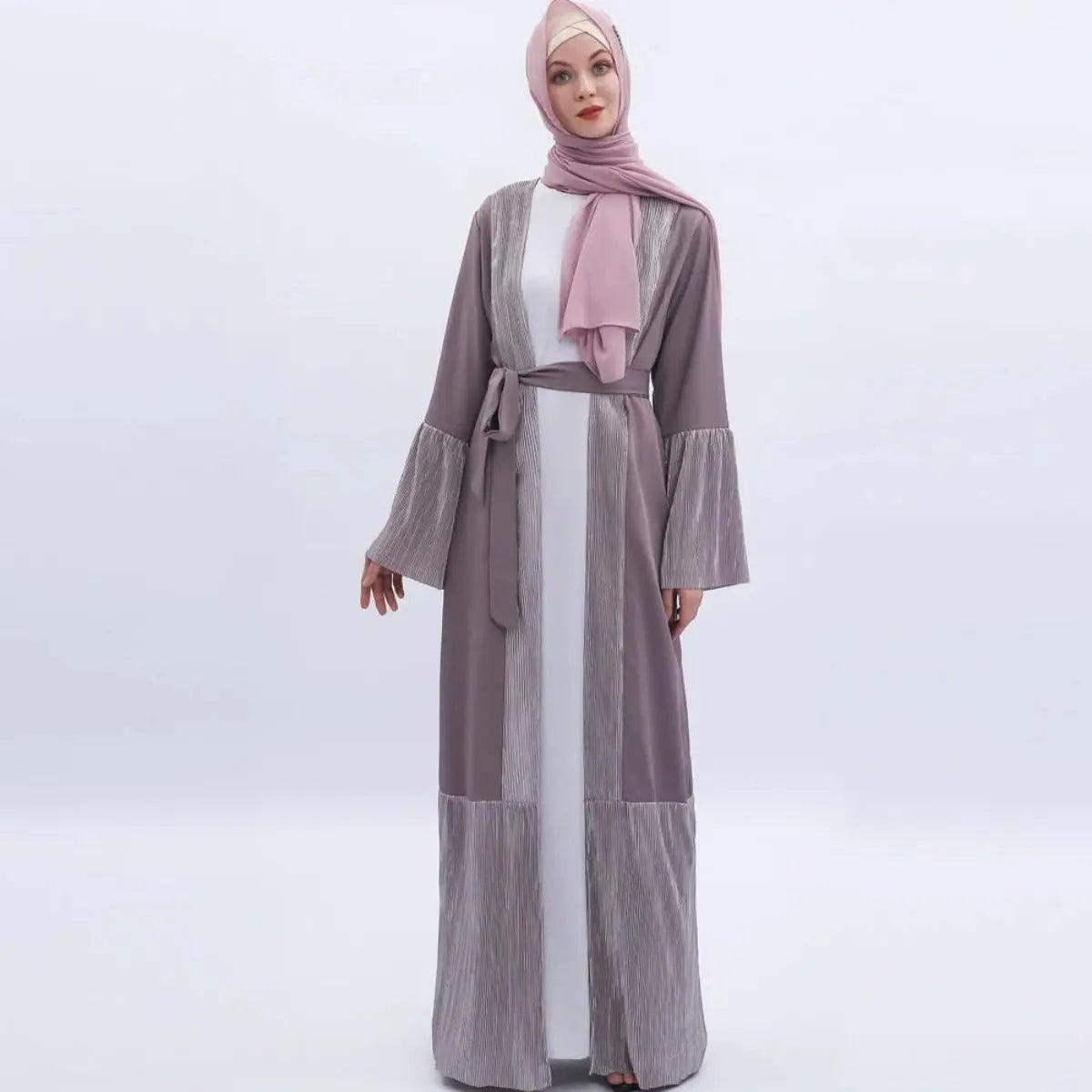 MO 001 Trumpet Sleeve Open Abaya With Pleated Design - Mariam's Collection