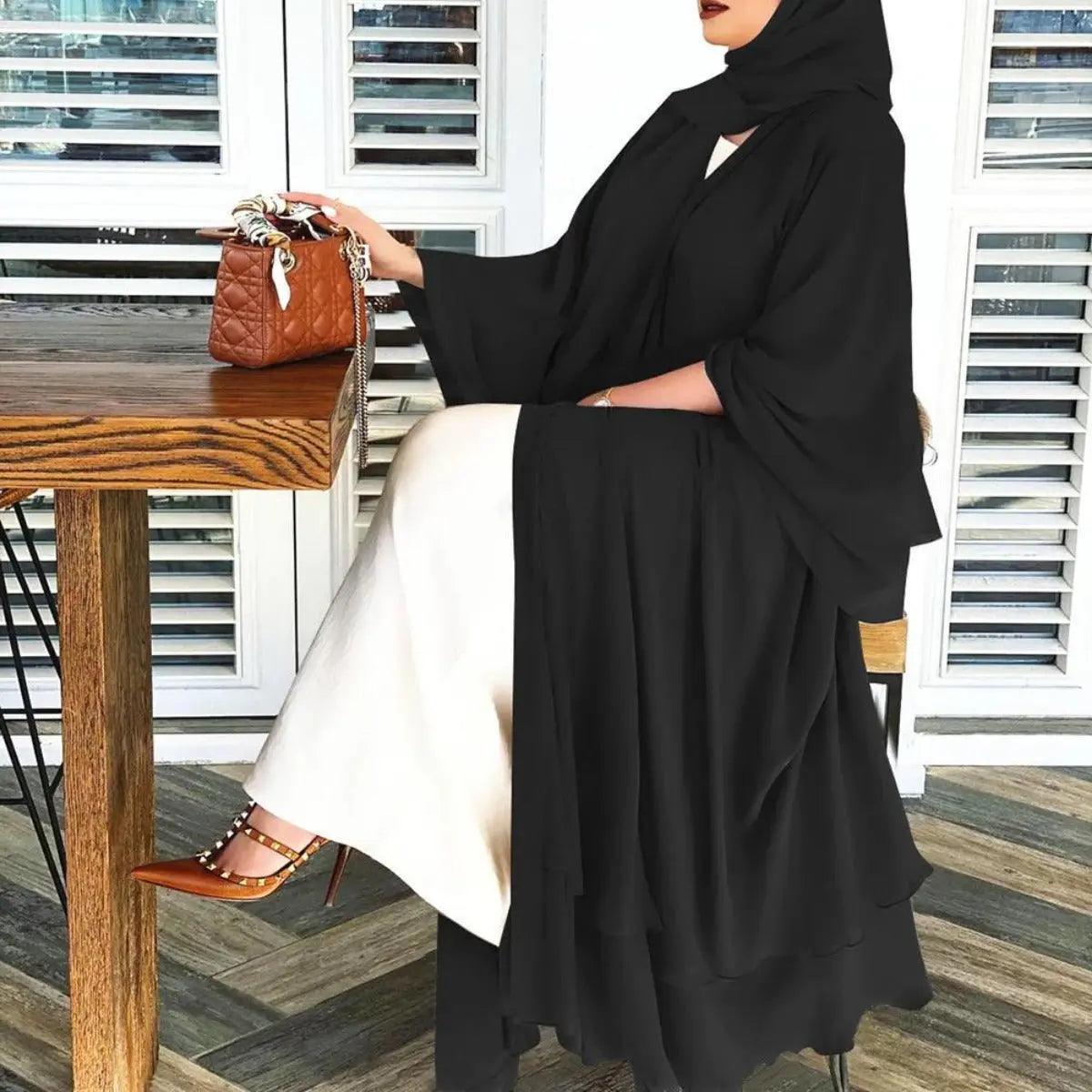 MOA002 Plain Double Layered Chiffon Open Abaya Set - Mariam's Collection
