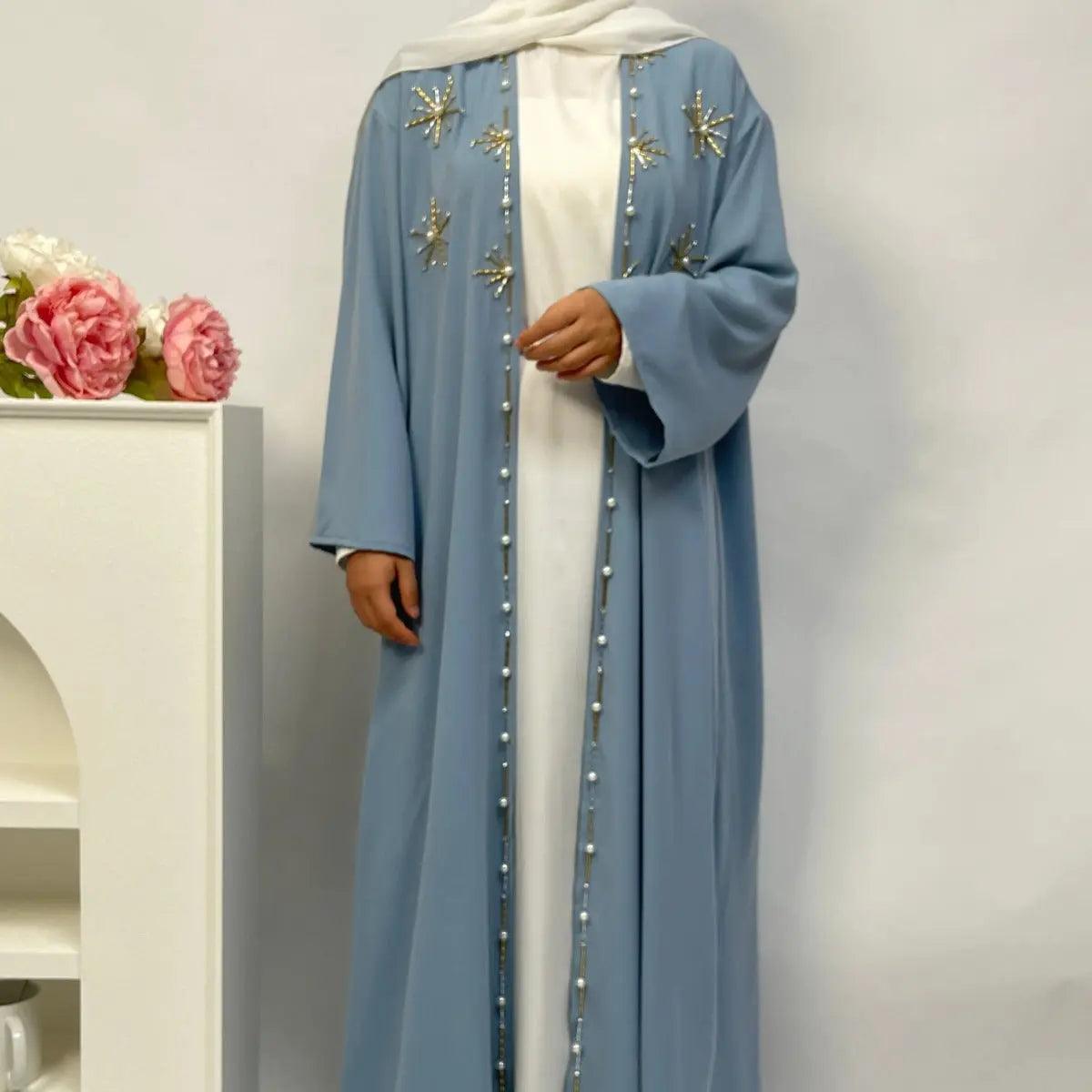 MOA012 Nidha Pearl 3 Pieces Open Abaya Set - Mariam's Collection