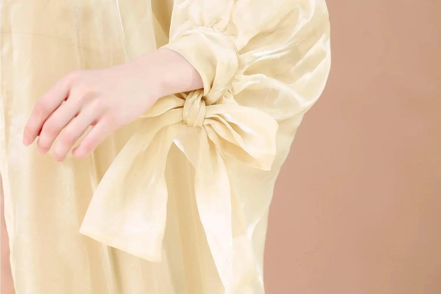 MOA014 Shiny Puff Sleeve Organza Open Abaya - Mariam's Collection