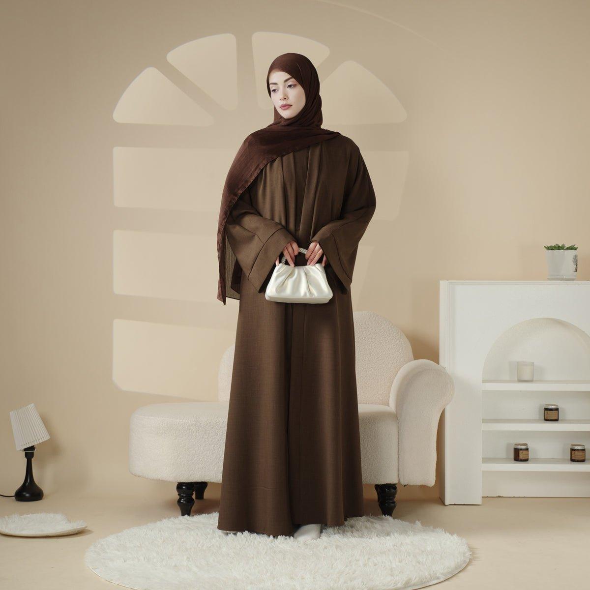MOA016 Plain Linen Open Abaya 2 - Piece Set - Mariam's Collection