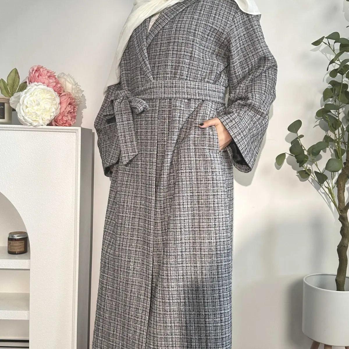 MOA018 Lapel Coat Abaya With Pockets - Mariam's Collection