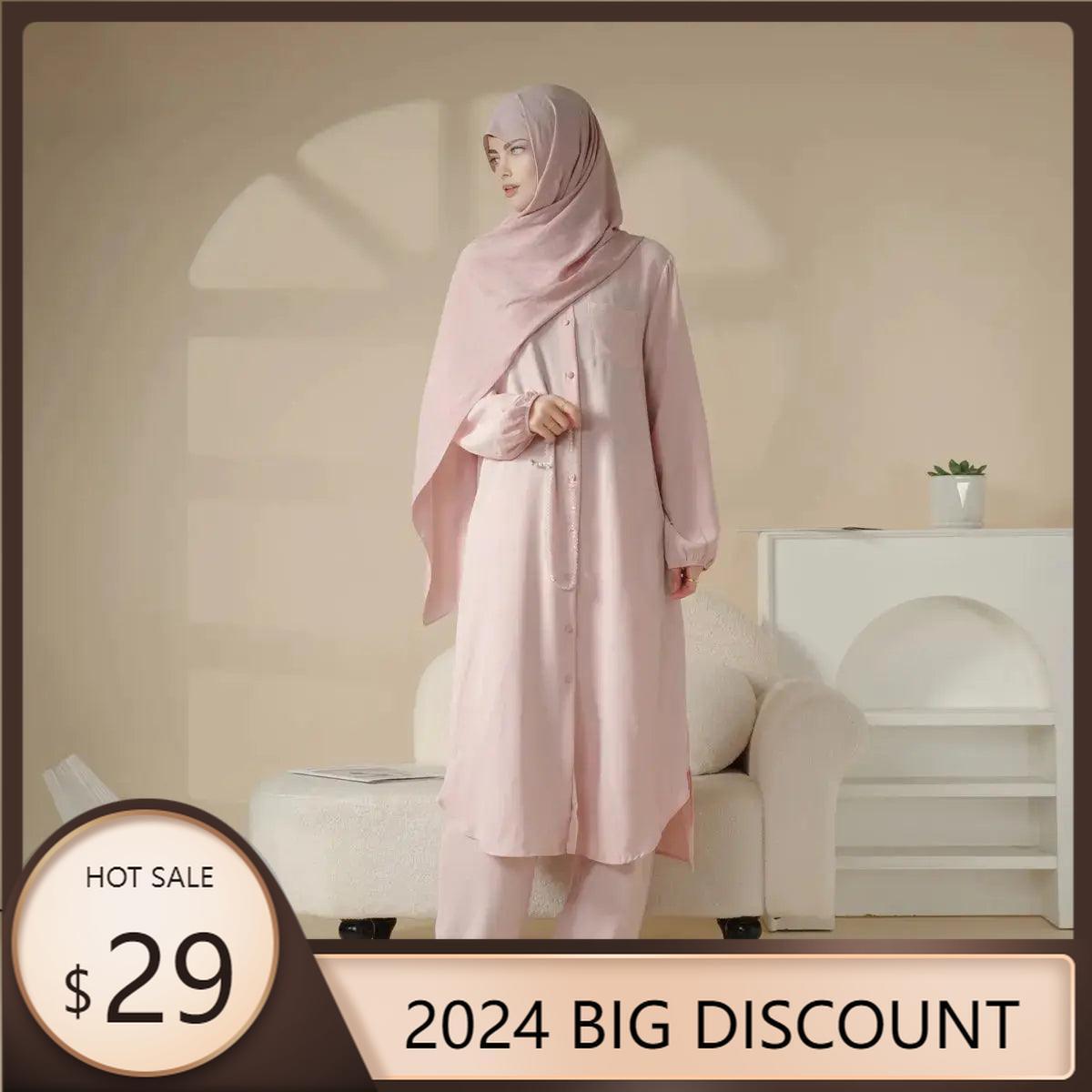 MOA020 Casual Retro Shirt with Loose Long Pants 2-Piece Set - Mariam's Collection