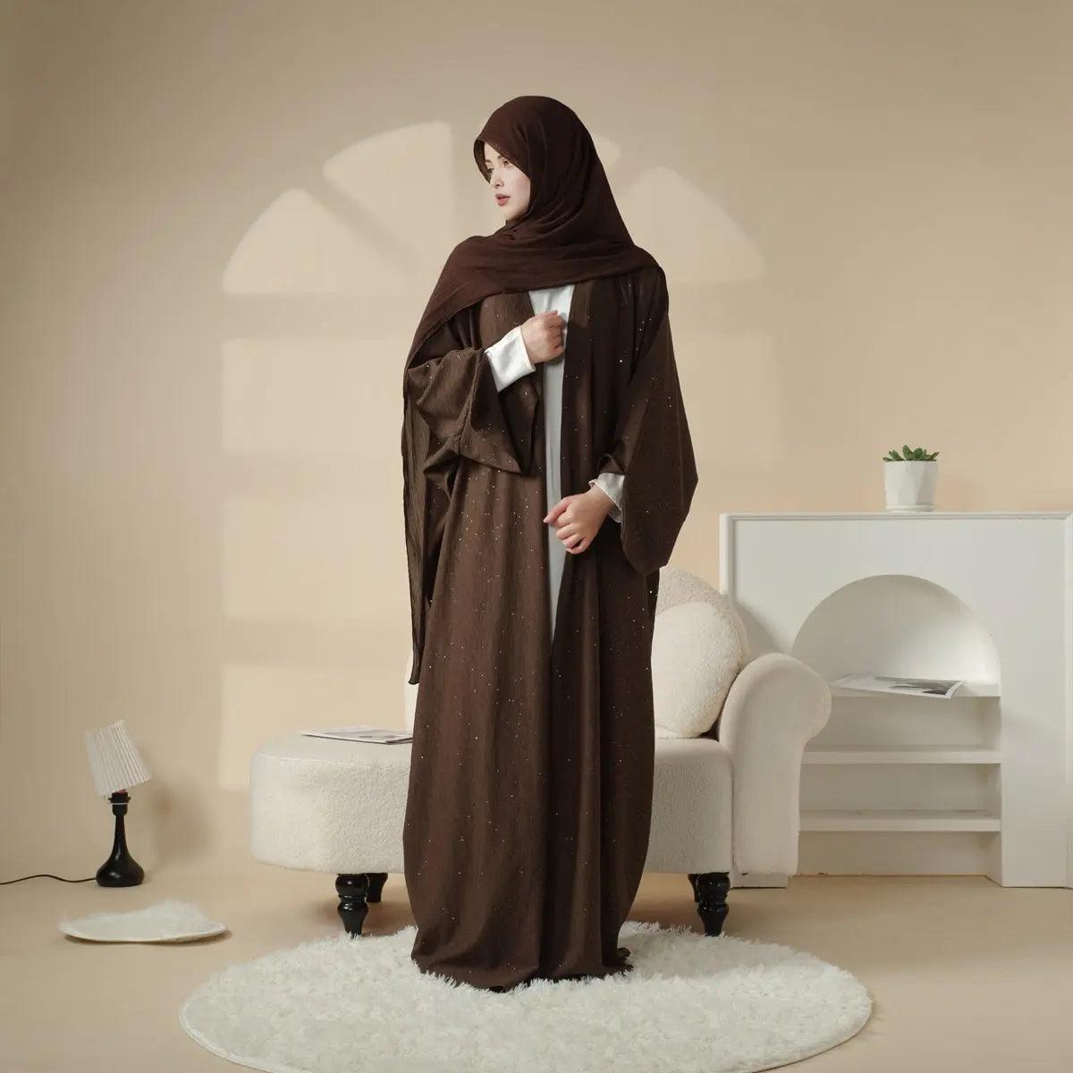 MOA027 Wide Split Sleeve Glittering Ripple Cloth Open Abaya - Mariam's Collection