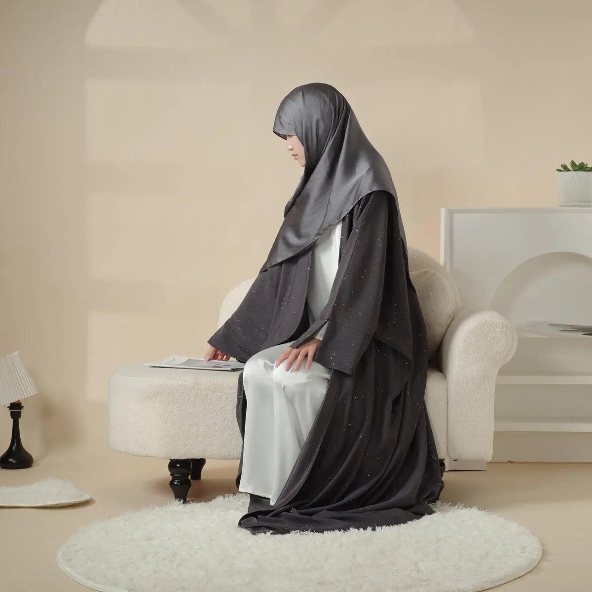MOA027 Wide Split Sleeve Glittering Ripple Cloth Open Abaya - Mariam's Collection