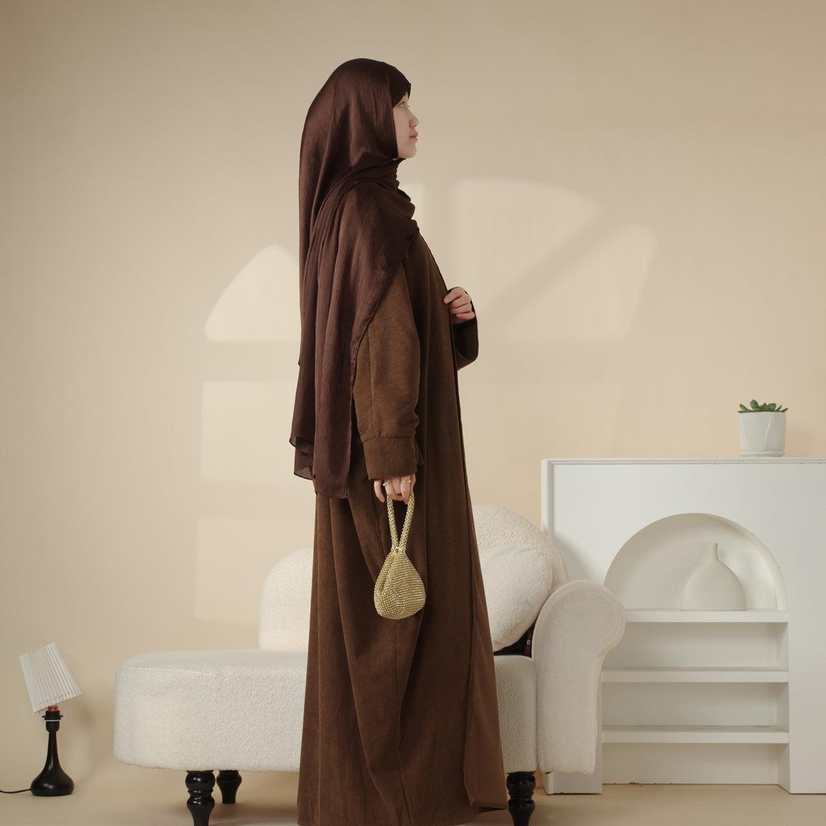 MOA028 Corduroy Cardigan Open Abaya - Mariam's Collection