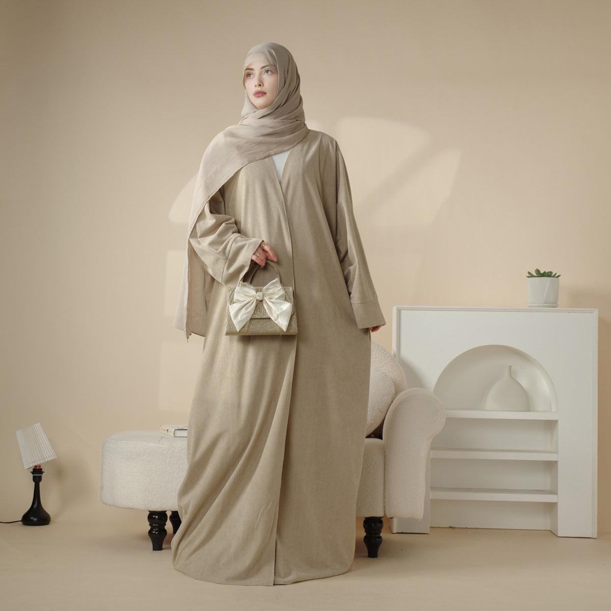 MOA028 Corduroy Cardigan Open Abaya - Mariam's Collection