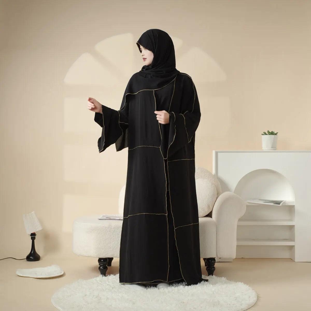 MOA030 Crepe Splicing Open Abaya with Hijab 4 piece Set Mariam s Collection