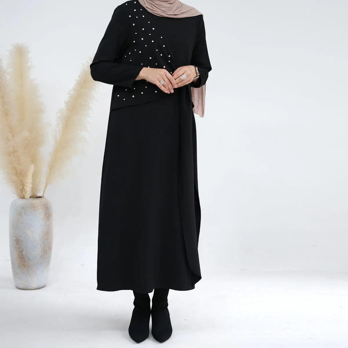 MOA031 Solid Color Pearl Splice Abaya - Mariam's Collection