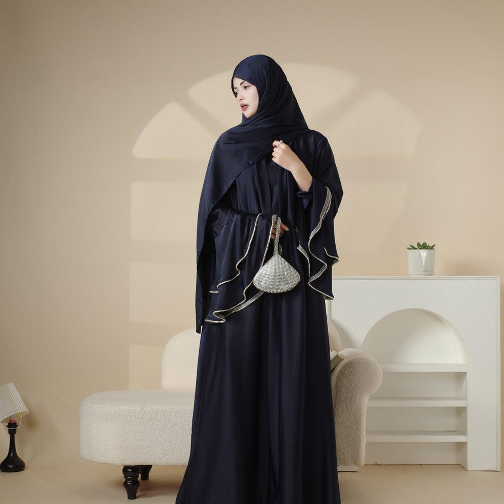Crepe abaya with puffy sleeves and tassel neck rope