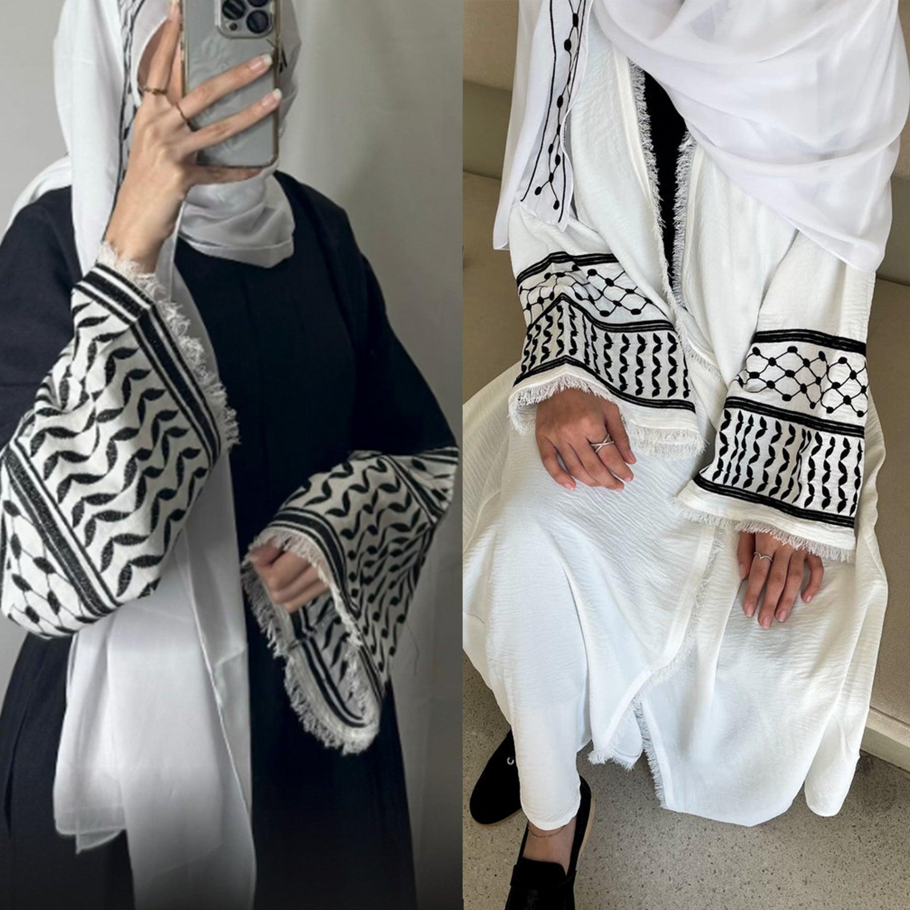 MOA040 Embroidery Tassels Keffiyeh Abaya - Mariam's Collection