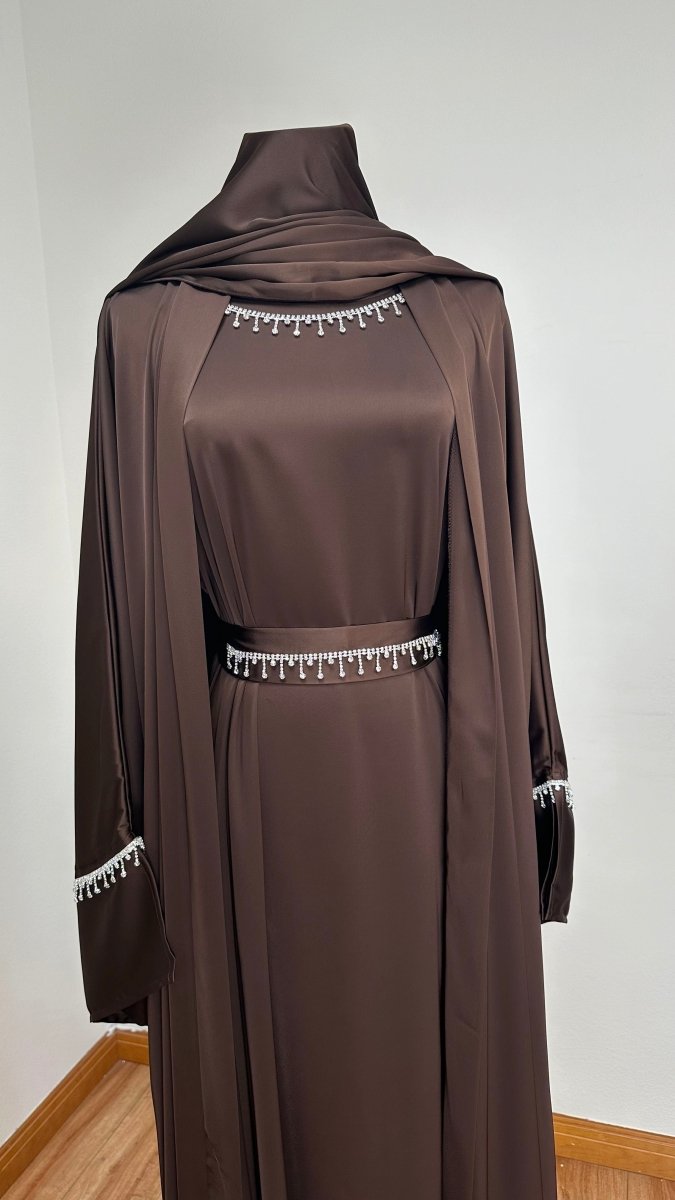 MOA041 Luxury Satin Diamond Tassel Abaya Set 6 - Piece - Mariam's Collection