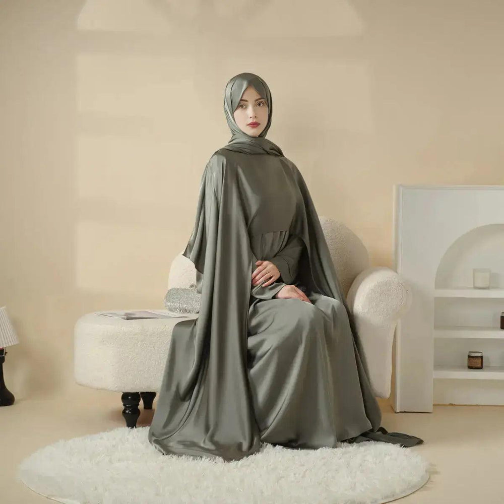 Luxury 2-Piece Embroidered Abaya Set – Chiffon Overlay with Inner Dress & Belt