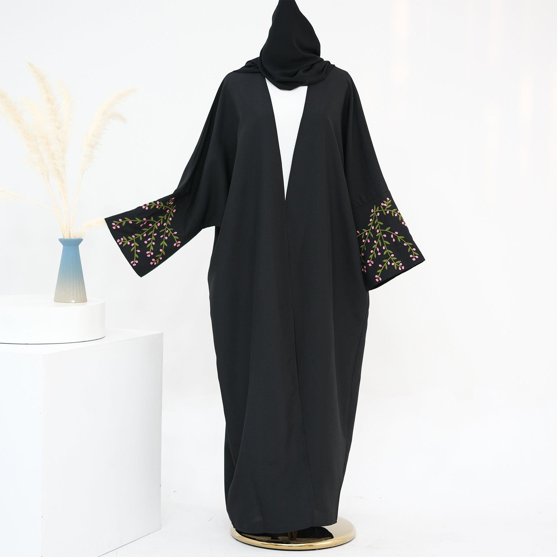 MOA058 Floral Embroidery Elegant Abaya 2-Piece Set - Mariam's Collection