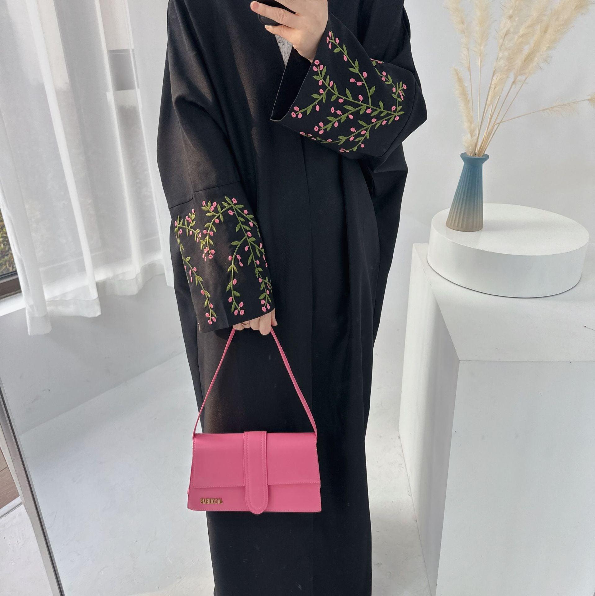 MOA058 Floral Embroidery Elegant Abaya 2-Piece Set - Mariam's Collection