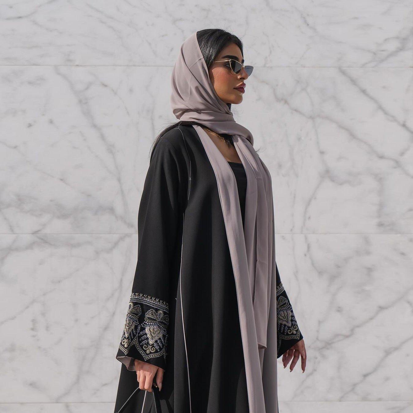 MOA062 Elegant Embroidered Temperament Open Abaya - Mariam's Collection