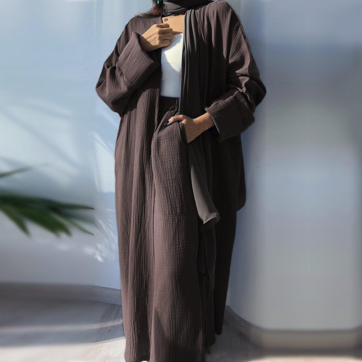 MOA064 Casual Open Abaya With Loose Pants 2 - Piece Set - Mariam's Collection