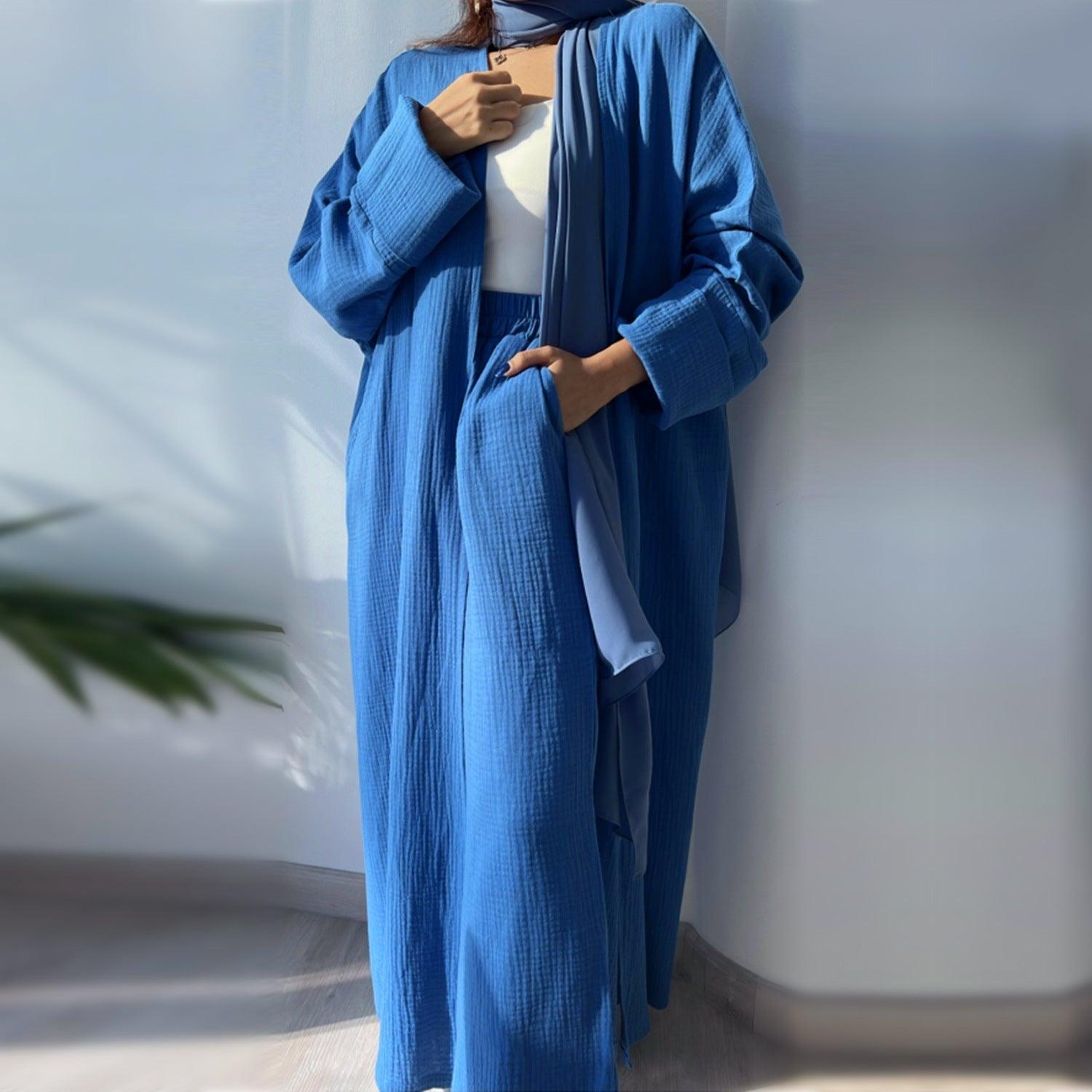 MOA064 Casual Open Abaya With Loose Pants 2 - Piece Set - Mariam's Collection
